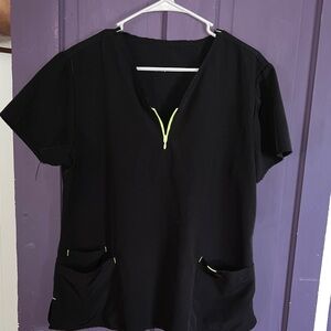 Black Women's scrub Top with Zipper Detail